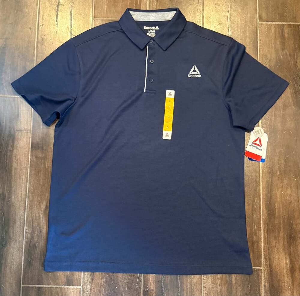 Reebok Performance Polo Shirt Size L Navy Blue Short Sleeve  Athletic
